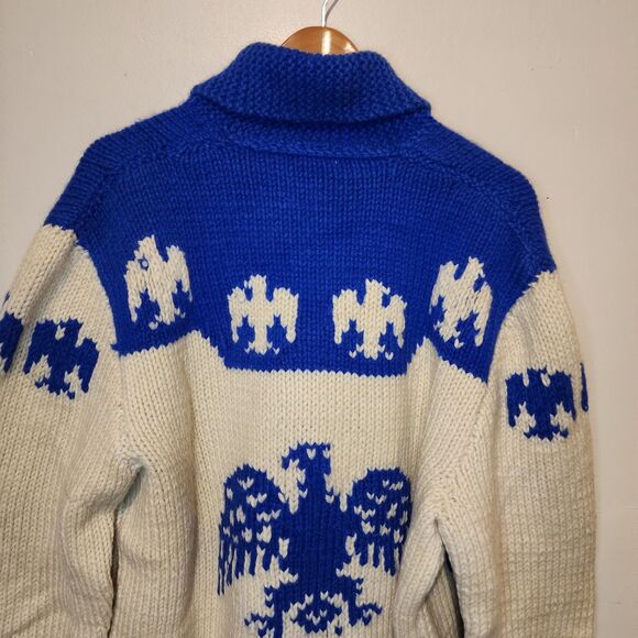 Vintage Thunderbird Sweater Wool Shawl Collar Cowichan Cardigan Sweater Full Zip - Picture 7 of 10